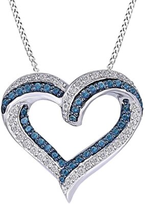 0.50 CT Natural Diamond Open Heart Pendant Necklace in 14K White Gold Plated