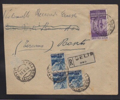 POSTAL HISTORY 1950 recommended dissemination 20 lire + 3 pieces democratic 15