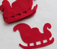 10 Red Santa Sleighs Wool Blend Felt Die Cuts