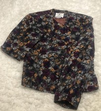 Vintage Flora Kung 1980's 100 Silk Blazer Floral Print Multicolor Size 6