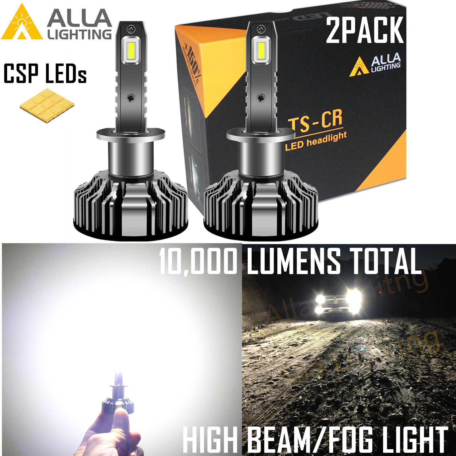 Alla Lighting White LED H1 Fog Light Bulb|Headlight Bulb for Projector Housing