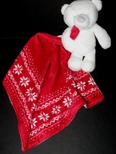 Carters White Bear Red Security Blanket Plush Baby Lovey Rattle Nordic