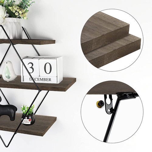 3 Tier Diamond Solid Metal Storage Shelves Wall Hanging Floating Display Shelf - Picture 10 of 11