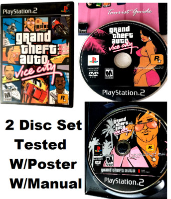 PS2 Grand Theft Auto Vice City Disc Set, Video Game Complete W