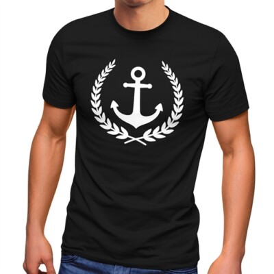 Herren T-Shirt Anker Lorbeerkranz  Aufdruck Print Motiv Fashion Streetstyle