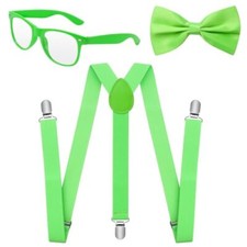 Kids Suspenders for Boys Girls, Neon Green Mens suspenders and bow tie set