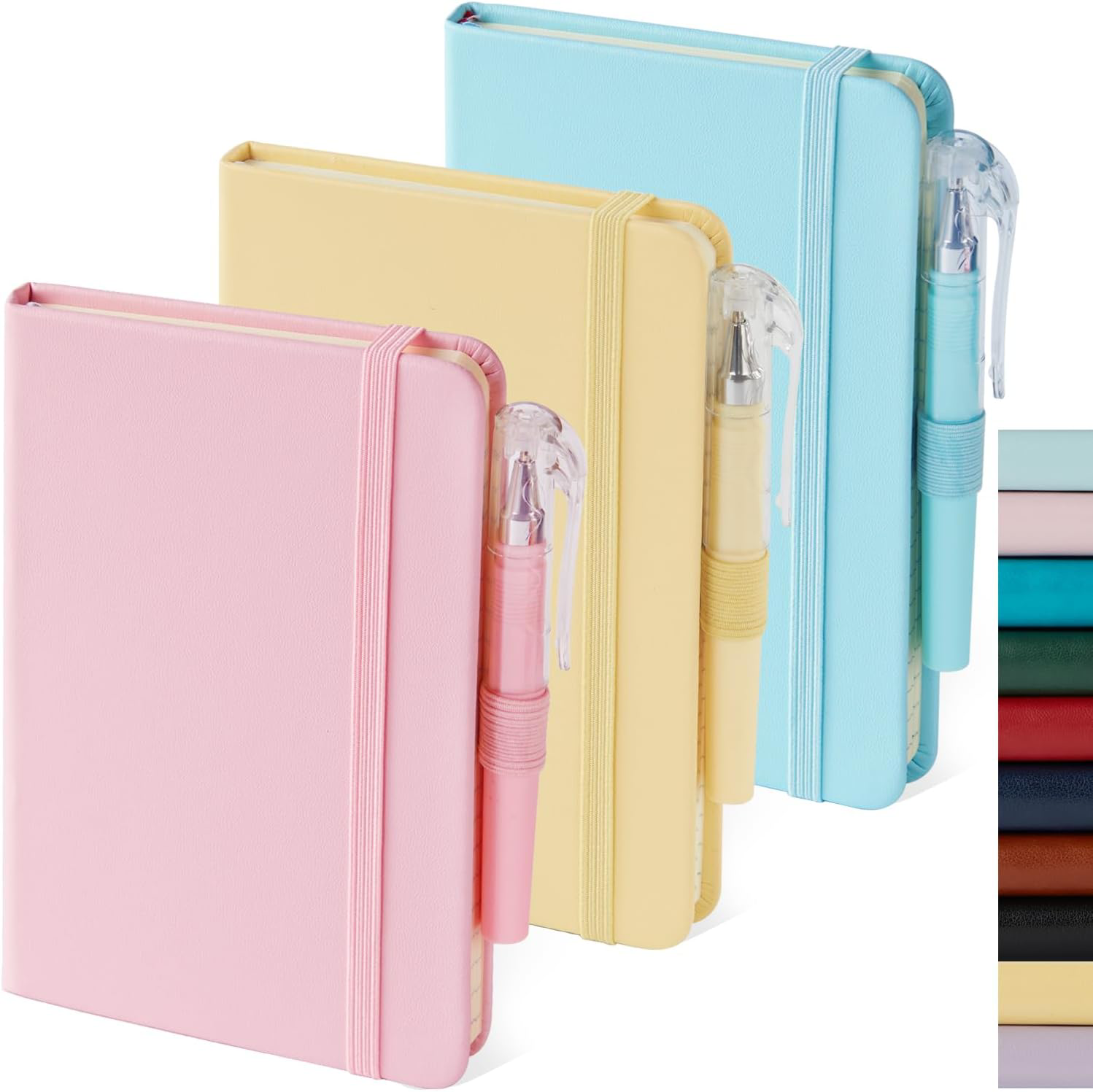 Mini Pocket Notebook Journal with Pen - 3 Cute Colors for Women