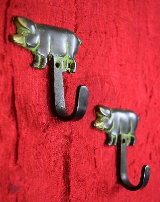 Brass Pork Wall Hook Pair Of Hooks Pig Design Towel Hanger