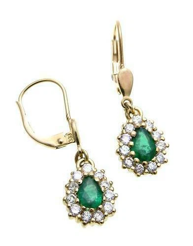 Ohrringe Hänger echt Smaragd Gold 585 Zirkonia Ohrhänger 14kt Gelbgold Damen - Bild 2 von 2