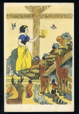 SCHNEEWITTCHEN & SIEBEN ZWERGE Postkarte Walt Disney Vintage Superluxe Paris