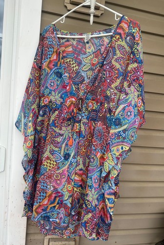 Blue Rod Beattie mehrfarbig, orange Bademode Beachwear großer Überwurf Kaftan