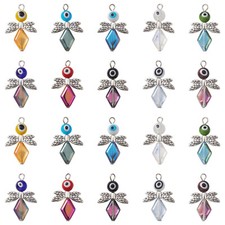 20pcs Glass Angel Pendant Fairy Wing Dangle Charms Evil Eye DIY Necklace Earring