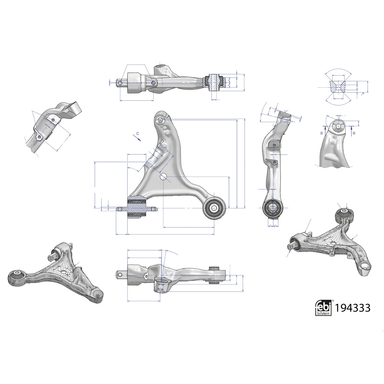 Febi Bilstein Control Arm With Bushes 194333 Fits Volvo Front Axle Right