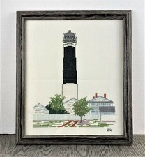 Lighthouse Counted Cross Stitch Complete Framed Embroidered Beach Decor