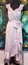 Show Me Your Mumu Samantha Ruffle Wrap Dress Silver Luxe Satin Size Small
