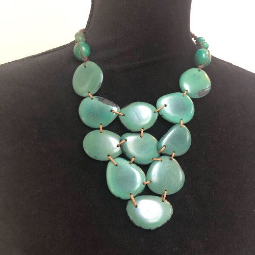 Green Tagua Nut Adjustable Statement Necklace, Boho-Chic