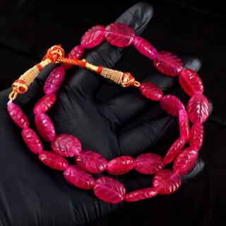 Carved Pink Ruby Single Strand 314.00 Cts Beaded Necklace Jewelry VK 12 E692