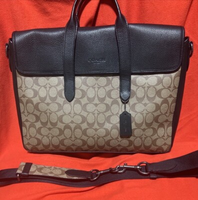 NWT Coach Sullivan Portfolio Brief In Signature Canvas Khaki/Black