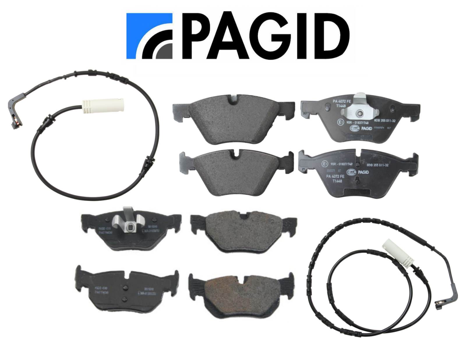 Front Brake Pads & Rear Brake Pad Set OEM Pagid + Sensors for BMW E90
