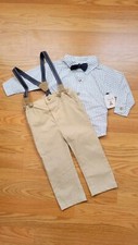 Baby Boys Dress Pants And Shirt With Bowtie And Suspenders Size 18 Months NEW 