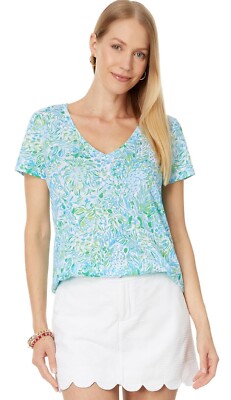 NWT Lilly Pulitzer Etta V-Neck Top Dandy Lions Hydra Blue M