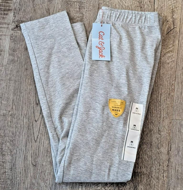 NWT Cat & Jack Kids Gray Leggings Size 8 | 100% Cotton Reinforced Knees Durable