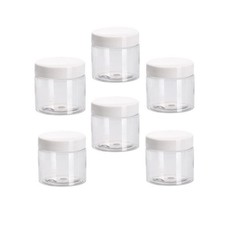 6 Pack 2 oz Plastic Pot Jars Round Clear Leak Proof Plastic Cosmetic Containe...