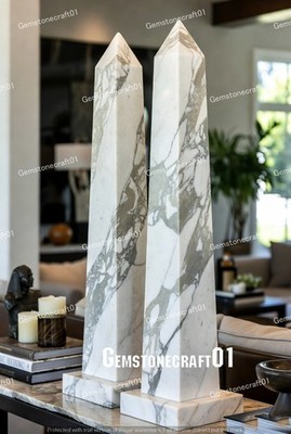 Calcutta Marble Obelisk   Elegant Natural Stone Decorative Column with Soft Deco