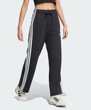 NWT adidas Women's Medium Essentials 3-Stripes Open Hem Terry Pants Black M