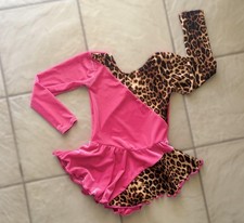 NEW Girls HOT PINK VELVET Animal LEOPARD Competition FIGURE ICE SKATING Dress