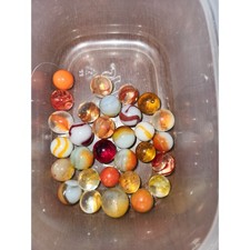 30 Vintage Glass Marbles LOT Red Orange White Clear Yellow LOT 4