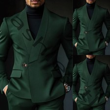 Dark Green Men Suit Shawl Lapel Formal Business Wedding Groom Tuxedo Two Pieces