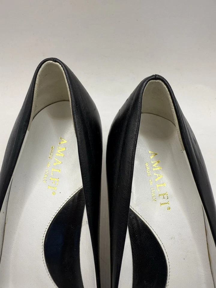 Zapatos de tacón de cuero blanco y negro Amalfi By Rangoni para mujer talla 6B hechos en Italia Foto 2 de 4
