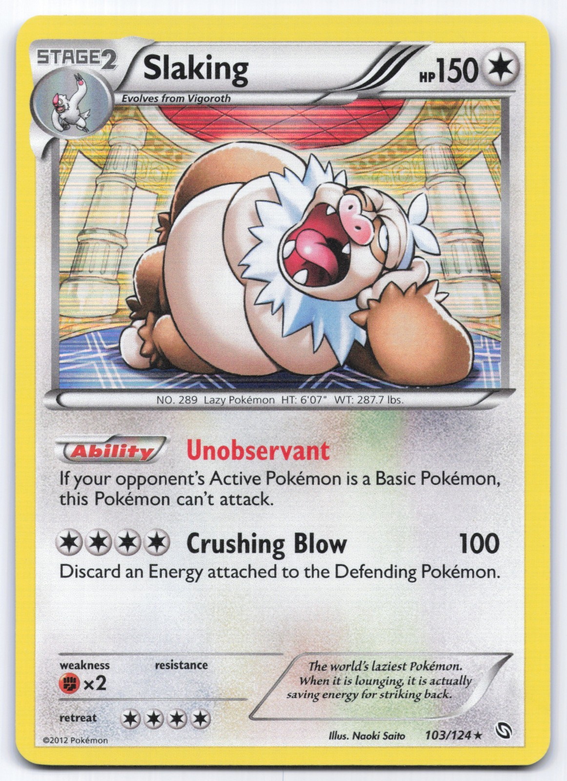 Slaking 103/124 Dragons Exalted Holo Rare Pokemon Card