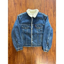 Vintage Levis Sherpa Lined Denim Trucker Jacket Mens 46R Made in USA Blue