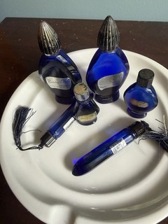 Vintage Evening In Paris Perfume 2 full 1 w a dab 3 empty Cobalt Blue