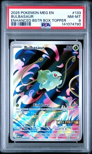 2025 POKEMON MEG EN-MEGA EVOLUTION ENHANCED BOOSTER BOX TOPPER BULBASAUR PSA 8