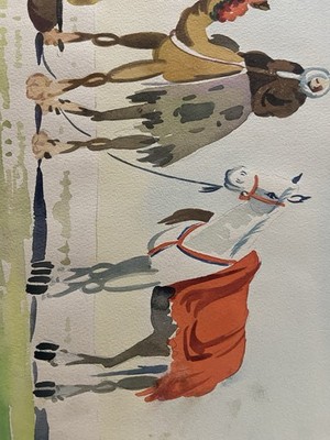 E. Svachian Watercolor Original Men Camel Horse Drawing Signed 1956, Iran.