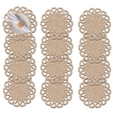 13.8" Set of 12 Round Seagrass Placemats  Boho Woven Rattan Table Mats  Far...