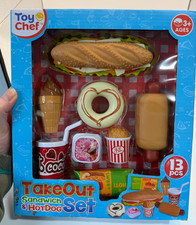 NEW Toy Chef 13 Piece Takeout Sandwich Hot Dog Play Set Ages 3