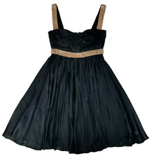 Dolce & Gabbana Black Silk Satin Bustier Embroidered Gold Metal Chain Dress IT42