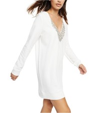 I.N.C Womens Embellished Sweater Dress, White, X-Small