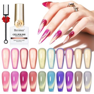 Cat Eye Gel Nail Polish Set-10 Colors with Magnet Cats Eye Gel Polish Silver ...