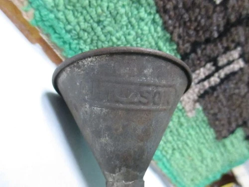 Vintage antique Small Galvanize Metal Funnel 3 1/2" Signed HILLSON primitive