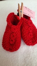 Baby First Christmas Booties 0-6 m, Hand Knitted, cute slippers, Ideal gift.