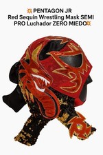 "Máscara de Lucha Pentagon Jr Lentejuelas Rojas SEMI PRO Luchador ZERO MIEDO"