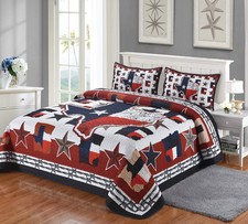LL Home Texas Flag Lone Star Quilt King 108"x90" 2 Shams Red/White/Blue/Black