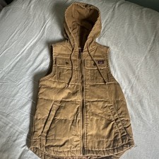 Wrangler Men s Size S Hooded Full Zip Puffer Vest Brown Workwear Outdoor