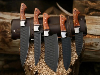 Handmade Chef Knife Set 5 Pcs Professional Kitchen Knives with Leather Roll Gift