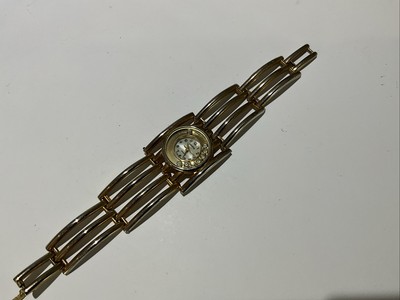 Geneva Woman MODERNIST Watch CUFF GOLD TONE BRACELET JEWELED  display picture 2